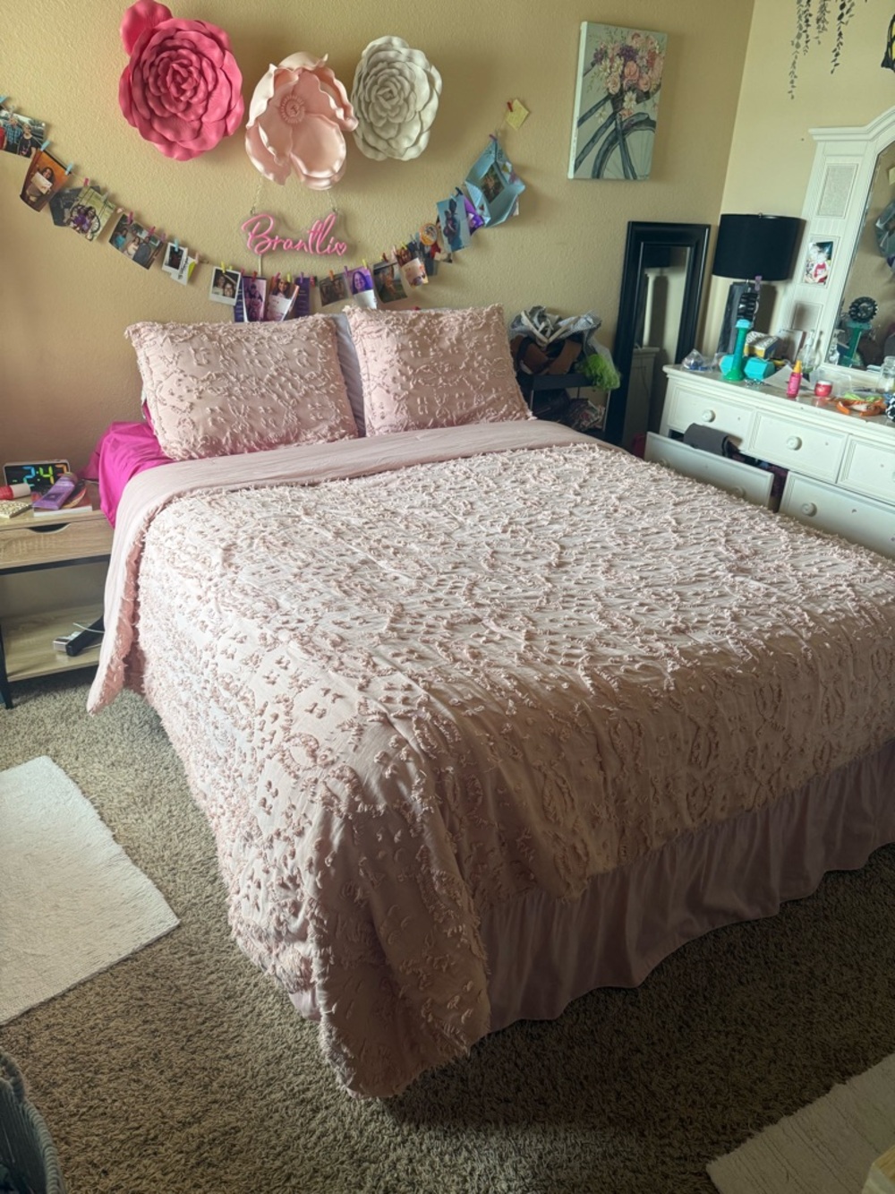 Blush Pink Ruffled Cotton Comforter Set -
